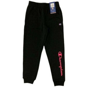 Champion Black Soft Fleece Jogger Girl's 7/8 with Hot Pink Graphic Logo
